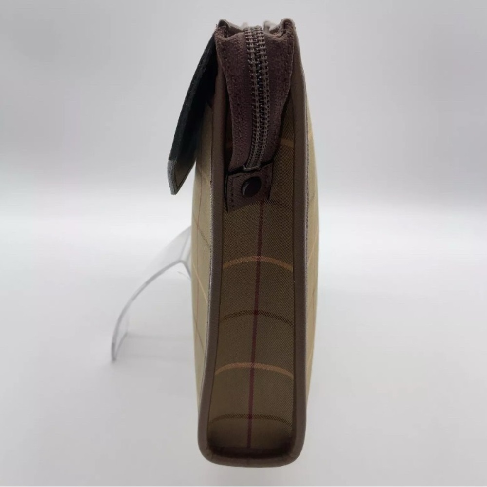 Burberrys Beige Brown Canvas and Leather Check Pattern Clutch Bag - Vintage - Picture 7 of 13